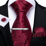 DiBanGu meeste lips koos lipsuklambritega veinipunane Paisley siidilips pulmalipsuks Hanky ​​mansetin&ouml;&ouml;pide komplekt pidu 7189