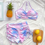 Tie Dye naiste ujumistrikoo k&otilde;rge v&ouml;&ouml;kohaga bikiinid naiste ujumisriided Kaheosaline bikiinikomplekt supelkost&uuml;&uuml;m S roosa
