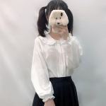 Suurem&otilde;&otilde;tmeline valge s&auml;rk naiste Kawaii Peter Pan krae pluusid n&ouml;&ouml;biga &uuml;les pikkade varrukatega armsad volangidega topid Lolita stiilis mori t&uuml;druku esteetilised S valge