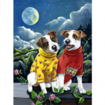 T&auml;ielik 5D DIY Teemantmaaling kahe koera &ouml;&ouml; Teemanttikandid Mosaiigikomplektid Ristpistes Kodukaunistus K&auml;sitsi valmistatud kingitused Round 20x30cm