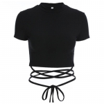 Suvised naiste mustad l&uuml;hikesed T-s&auml;rgid Seksikad Crop Tops L&uuml;hikeste varrukatega sidemega T-s&auml;rgid Naiste s&auml;rgid S must