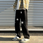 Meeste Y2K moetrendi r&otilde;ivad tr&uuml;kitud kottis sirged vintage p&uuml;ksid teksad meestele vabaaja teksap&uuml;ksid t&auml;navar&otilde;ivad meeste dressip&uuml;ksid L must