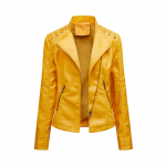Naiste stiilne kunstnahast jakk Klassikaline PU Moto Biker Fashion Zip Up vabaaja l&uuml;hike mantel &otilde;huke &uuml;ler&otilde;ivad retropaeltega S-4XL Plus Size 3XL sidrunikollane v&auml;rv