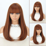 LISI HAIR Pikad pruunid sirged s&uuml;nteetilisest kuumuskindlast kiust parukad Bang Natural parukaga naistele igap&auml;evaseks kandmiseks Cosplay 60cm