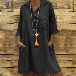 Naiste massiivne Boho lahtik&auml;iv kraega kleit 3/4 varrukatega vabaajakleit taskun&ouml;&ouml;biga XXXXXL must