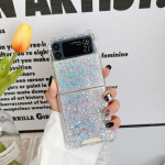 Samsung Galaxy Z Flip 4 3 Zflip4 &uuml;mbrisele Pearly Sequins, l&auml;bipaistev nelja nurgaga silikoonist kokkupandav p&otilde;rutuskindla katte tarvikud for Galaxy Z Flip 4 h&otilde;be