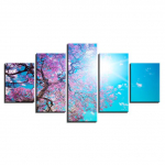 5 t&uuml;kki Pink Cherry Blossom Tree Landscape Wall Art Pilt elutuppa HD Print l&otilde;uendimaal P&otilde;hjamaade plakatid ja prindid 20x35cm*2 20x45cm*2 20x55cm*1
