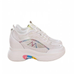 Naiste v&otilde;rkkangast hingavad vabaaja tossud Naiste platvormiga kontsad, kiilud, k&otilde;rgust suurendavad naiste vulkaniseeritud kingad 36 valge