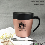 BORREY kohvikruusid Creative Coffee Travel Cup kaanega Roostevabast terasest kohvikruusi soojendaja k&auml;epidemega Metallist teetass 300Ml Rose Gold 300ML