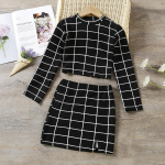 2tk Kids Girls Simple Plaid Slim A-line seelik&uuml;likond 5-6Y must