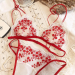 Prantsuse pitslilled tikandid pesukomplekt Seksikas &uuml;li&otilde;huke rinnahoidjakomplekt naiste kolmnurkkarikas Mugavad rinnahoidjad naistele polsterdatud rinnahoidjad S punane