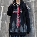 T&auml;navar&otilde;ivad Harajuku Topid T&uuml;drukutele Gooti stiilis Jaapani Kpop vabaaja &uuml;lisuure kapuutsiga dressipluus Naiste tume pullover M must