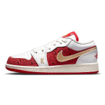 Air Jordan 1 Low SE GS Spades Laste tossud Valge University-Red Metallik-Kuldne DJ5186-100 36.5