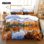 Loodusmaastikuga voodipesukomplekt Tekikoti komplekt 3D voodipesu Digitaalne tr&uuml;kk Voodipesu Kuninganna suurusega voodipesukomplekt Moodne disain kolmeosaline komplekt EU single(135x200cm)