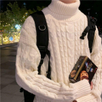 K&otilde;rge kaelusega kampsun meestele s&uuml;gis- ja talveks retropaksendatud soe kootud pullover-mantel 3XL valge