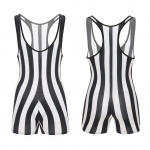 Meeste triibuline maadlussinglett varrukateta slim fit bokserp&uuml;ksid ujumisriided fitness j&otilde;usaal sport jumpsuit XXL valge/must