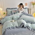 Printsessi stiilis &uuml;hev&auml;rviline piim samet neljaosaline komplekt kahepoolne korallflanell talvine paksendatud pits tekk linad 1.5m bed sheet 4pcs