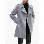 Meeste talvine &uuml;hev&auml;rviline &uuml;likond mantel rev, pikkade varrukatega klapitaskud, &uuml;herealine keskmise pikkusega soe jope mantel S helehall v&auml;rv