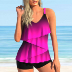 Naiste Halter Gradient Petals Print Bikini Tankini ujumistrikoo S valge