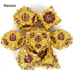 7 tk. Kuldse punase lootose lilledega metallist t&auml;ringud, t&auml;ismetallist mitmetahuline t&auml;ringukomplekt, sobib rollim&auml;nguks RPG lauam&auml;ngu kaardim&auml;nguks mitmev&auml;rviline