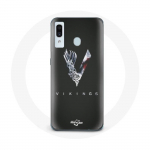 Coque pour Samsung Galaxy A20e Vikings S&eacute;rie Saison 6 logo V Ep&eacute;e Gris Fond Noir