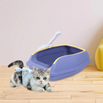 Cat Litter Box Bedpan Portable with High Side Container Semi Closed Easy to Clean Kitty S Violet