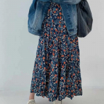 Vintage sinise lilleprintiga seelik naistele Suvine uus k&otilde;rge v&ouml;&ouml;kohaga A-joonega seelikud Laisad T&auml;ielikult sobivad keskmise pikkusega lahtised Faldas Mujer S sinine