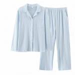 Puuvillased pidžaamad pikkade varrukatega naiste s&uuml;gis- ja talvised V-kaelusega &otilde;pilased saavad kevadel ja s&uuml;gisel kanda &otilde;ues majapidamisriideid XXL sinine