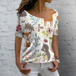 V-kaelusega naiste T-s&auml;rgid Armsad Kassid Graafika Tr&uuml;kitud L&uuml;hikeste Varrukatega Topid Suvised Kawaii Mood Vabaaja T-s&auml;rgid T&auml;navar&otilde;ivad Naiste riided 2XL