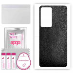 apgo Protective Skin Sticker for the back compatible with Xiaomi Poco F4, Wrap Film, Foil, Vinyl - Pattern Black Leather