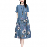 Naiste suvekleit Lillemustriga Lapikujuline O Kaelus L&uuml;hikeste Varrukatega A-joon Retro S&auml;&auml;re keskpaigani, N&ouml;&ouml;biga Dekoratsioon Daami vabaaja tutvumiskleit XL