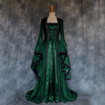 Kleit naistele Halloweeni kost&uuml;&uuml;mid Piraatkleit Reguleeritav pits Iiri retro kleit, pikk kleit S roheline