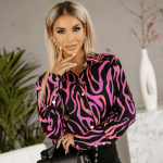 Kevads&uuml;gisene elegantsed mustriga pluusid, naiste n&ouml;&ouml;biga kaelarihmaga pikad varrukad vabaaja t&auml;navas&auml;rgid 2XL roosa