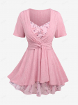 Rosegal Plus Size lillelehtede print S&auml;delev litrid v&otilde;rgust volangid Ruched Marled Tekstuuriga Twist 2 in 1 Top L heleroosa v&auml;rv