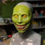 Halloweeni eksortsistide naeratusmask Valgete silmadega deemoni mask Horror Cosplay kost&uuml;&uuml;m Halloweeni peo rekvisiit
