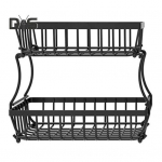 Kahekorruseline lauapealne puuviljakorv k&ouml;&ouml;gi jaoks Tugev metallist juurviljahoidla leivakaussi statiivi traatkorv kartulisibula jaoks must