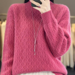 S&uuml;gistalvine naiste trikotaaž kaelusega teemantv&otilde;rega pullover, tihendav kampsun meriinovillane riietus ka&scaron;miir trikotaaž Naiste topp One Size roosa punane v&auml;rv