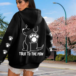 Naiste Line Dog Print Lahtised kapuutsiga topid Pluus Pusa vabaaja pikkade varrukatega Pullover Topid 4XL must