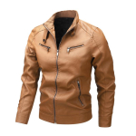 Parim Nahkjakk Meeste PU Nahkjakk S&uuml;gis ja Talv Korea Versioon Trendikas P&uuml;stkrae Mootorr&otilde;ivad T&ouml;&ouml;riiete Jakk 5XL beige