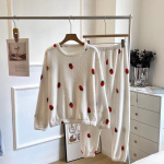 Naiste soojad flanellist pidžaamad, pikkade varrukatega korallifliisist magamisriided One size valge