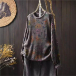 Johnature Naine S&uuml;gisene ni&scaron;&scaron; O-kaelusega pikkade varrukatega Vintage printiga vabaaja kampsun Lahti retroh&otilde;nguline kampsun One Size kohv