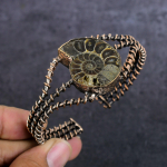 Ammonite Fossil Gemstone Handmade Copper Wire Wrap Cuff Bangle Adjustable y9e55