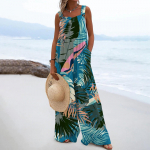 Naiste kombinesoonid vabaajaprinteriga laia jalaga kombinesoonid, rinnahoidjaga varrukateta rihmad, taskutega r&otilde;ivad M sinine