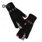 1 paar naiste talvekindaid žakaarpaksendatud kootud viie s&otilde;rmega puuteekraan Multikas Kasside sisekujundus Libisemisvastane k&uuml;lma ilmaga s&otilde;itmine golfi suusatamine punane