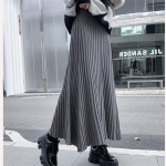 Plisseeritud seelik Naiste k&otilde;rge v&ouml;&ouml;kohaga &otilde;huke vintage A-joonega seelik Uus s&uuml;gistalvine lihtne klassikaline soe naiste kootud pikk seelik One Size hall v&auml;rv