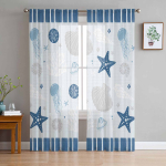 Ookeani triibuline merit&auml;ht kest meduus korall koonus sinised l&auml;bipaistvad kardinad elutoa akna kardinad k&ouml;&ouml;gi t&uuml;ll voile kardinad W135 x H115cm x1 white