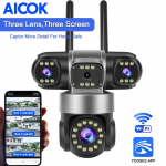 AIOOK V380 Pro 8MP 4K WIFI-kaamera kahe objektiiviga v&auml;listingimustes traadita IP-kaamera infrapuna-&ouml;ise n&auml;gemisega tehisintellekti inimese j&auml;lgimise CCTV-kaamera 3 Lens camera+128GB