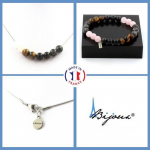 Pierres et Min&eacute;raux. Parure Bracelet Collier Perles Quartz rose + Labradorite + Obsidienne Taille personnalisable.