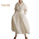 Naiste pikkade varrukatega n&ouml;&ouml;bitav s&auml;rk-kleit, vaba A-l&otilde;ikeline midipikkusega kleit, lahtise l&otilde;ikega, rev&auml;&auml;rkraega, pikk kleit kontorisse, pidudele ja randa S aprikoosi