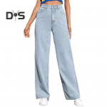 Naiste teksad taskutega, k&otilde;rge v&ouml;&ouml;kohaga, lukuga, lukuga, sirged p&uuml;ksid, &uuml;hev&auml;rvilised vintage Ameerika stiilis teksap&uuml;ksid igap&auml;evaseks kandmiseks. L tumesinine v&auml;rv